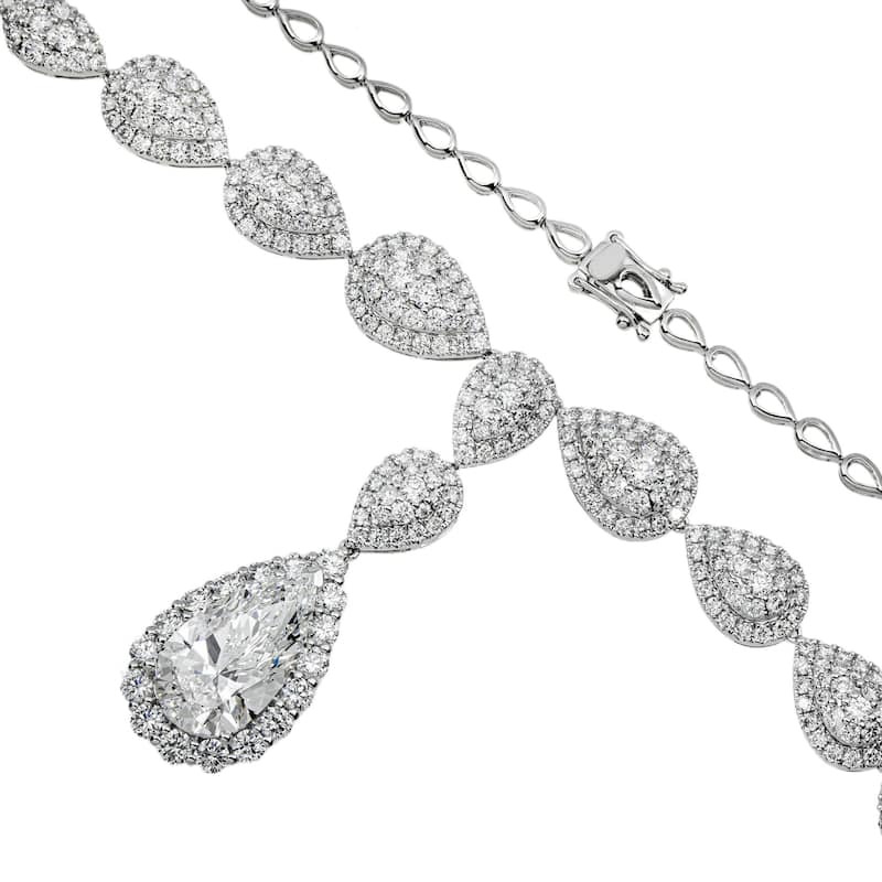 House Of Leon 18K White Gold Round & Pear Cut Diamond Drop Necklace 12.34ct IGI