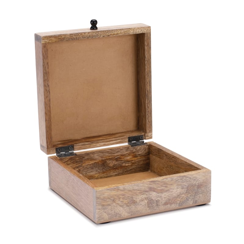 Mango Wood Box with Art Deco Lid 6.5"W