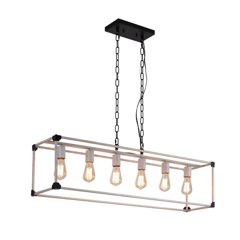 Ezra Farmhouse 41.3 in. Linear 6-Light Chandelier for Kitchen, Dining Room - Matte White