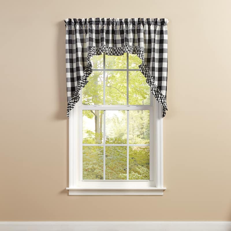 Park Designs Buffalo Check Ruffled Black Swags 72" x 36" - 72" X 36"