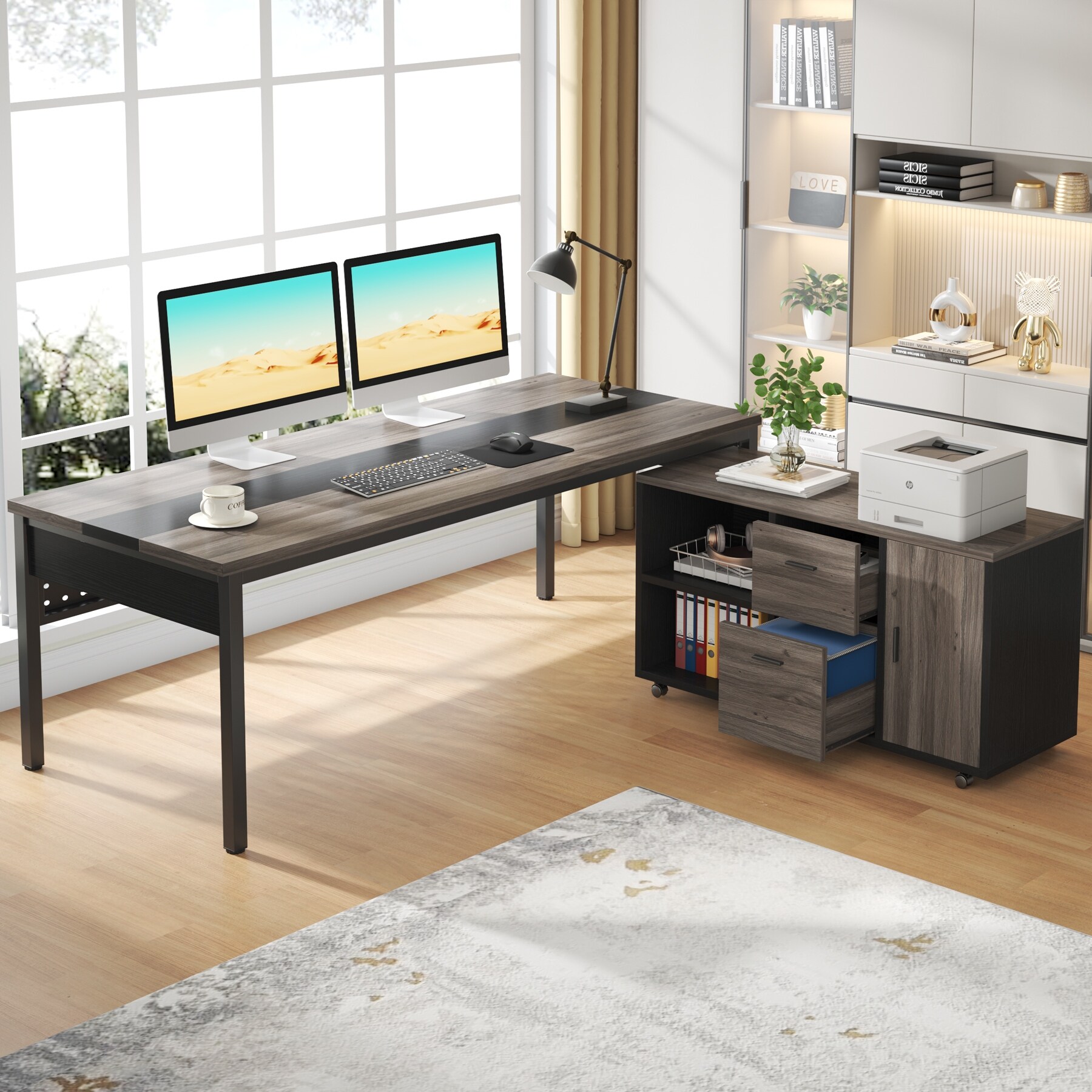 Modern Executive Desk 70.8 Computer Desk with 47 inch Lateral File Cabinet for Home Office On Sale Bed Bath Beyond 37604949