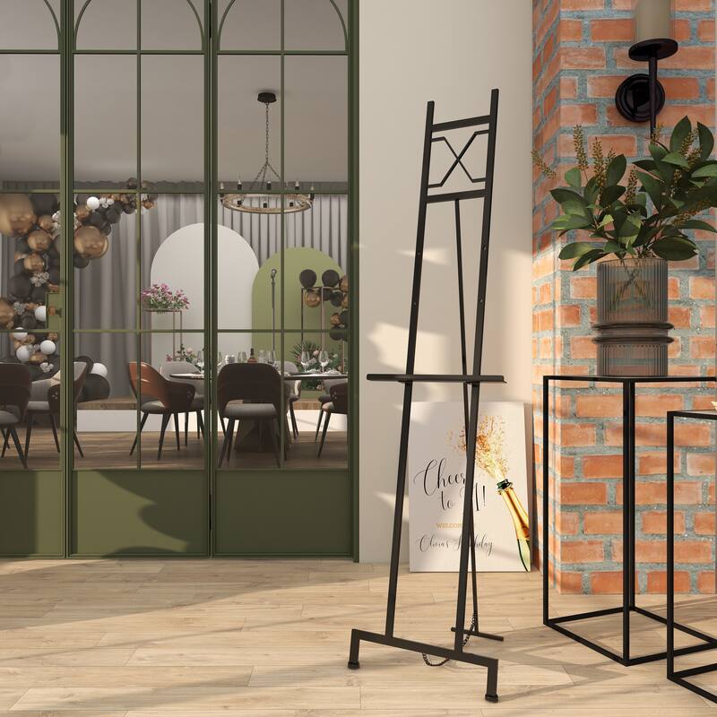 Black Metal Tall Adjustable Floor 3 Tier Display Easel