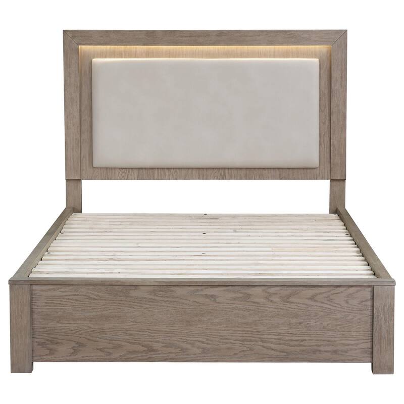 Keno Queen Bed, Upholstered LED Headboard, 4 Storage Drawers, Brown
