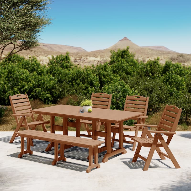 Laguna 6-Piece Patio Dining Set With Reclinable Armchairs and Bench