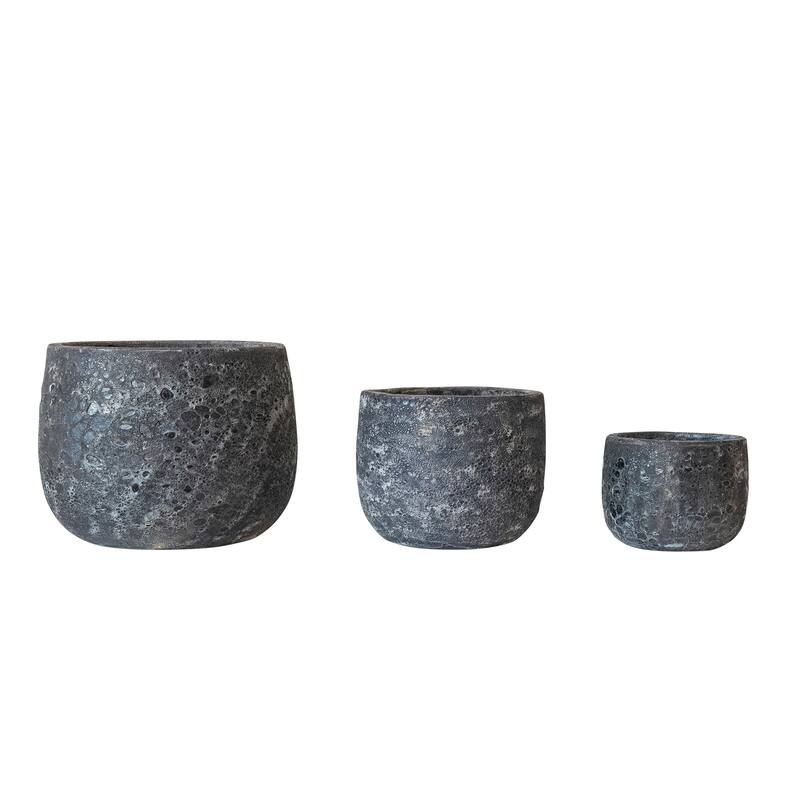 Textured Terra-cotta Planters, Set of 3 - 13.8"L x 13.8"W x 12.2"H - Grey
