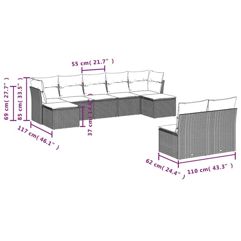 vidaXL Garden Sofa Set Grey PE Rattan Large Modular Garden Sofa Set - 21.7 x 21.7 x 14.6