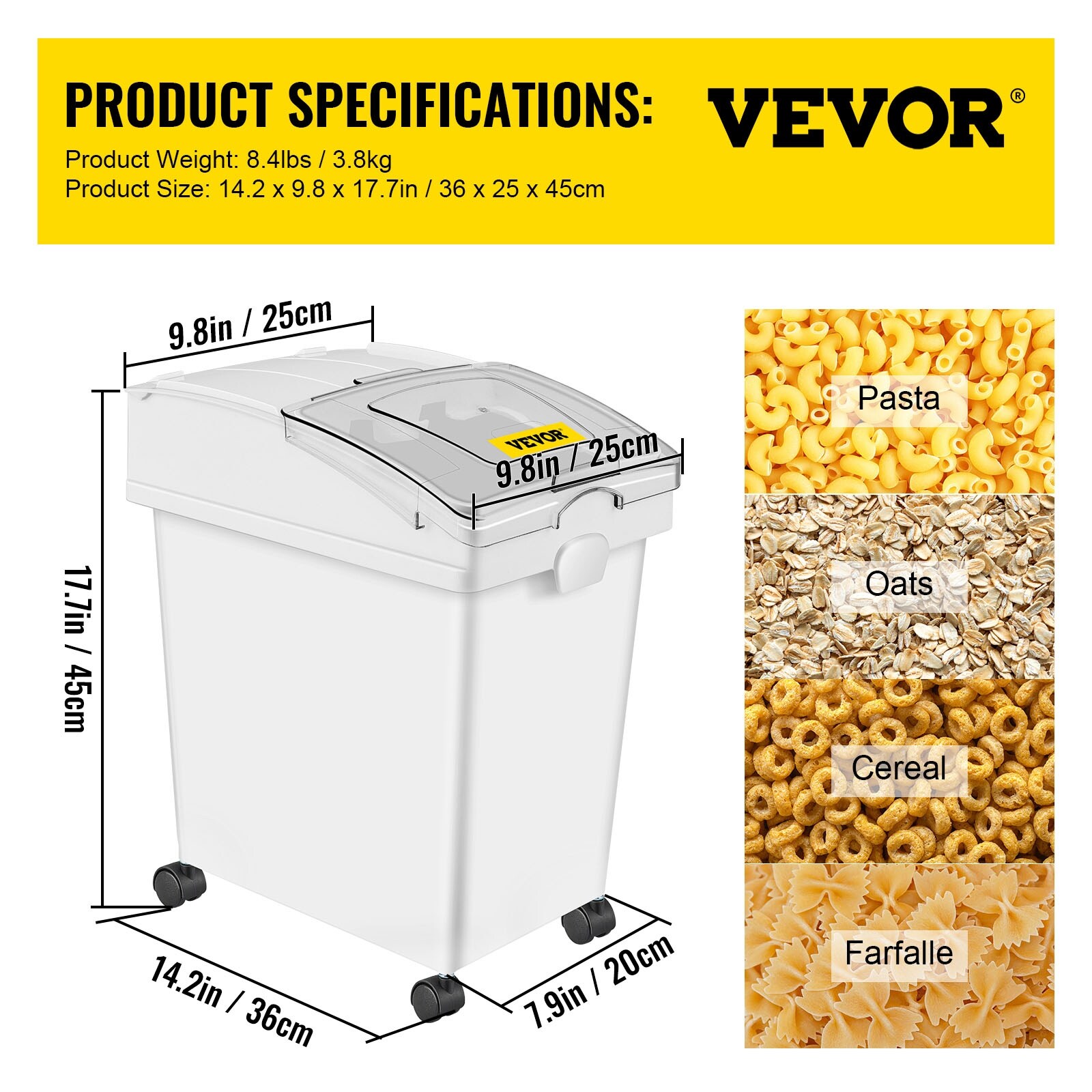 VEVOR Ingredient Bin 10.5+6.6 gal. Ingredient Storage Bin with Wheels PP Material Flour Bins with Scoop, 4 Pcs/Set