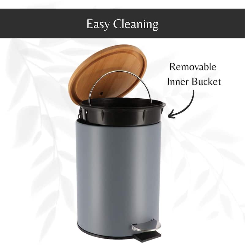 Stylish Trash Can with Bamboo Lid and Pedal, 2.5L Capacity - 9.2" H x 8" L x 8" W