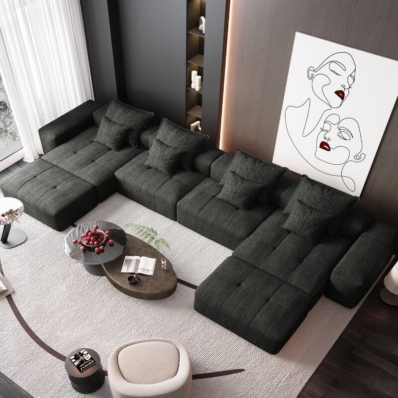 127" Oversized Modular Sectional Sofa,6 Seat Sparkling Chenille Fabric Soft Cushion Sofa with 8 Pillows,No Assembly Required