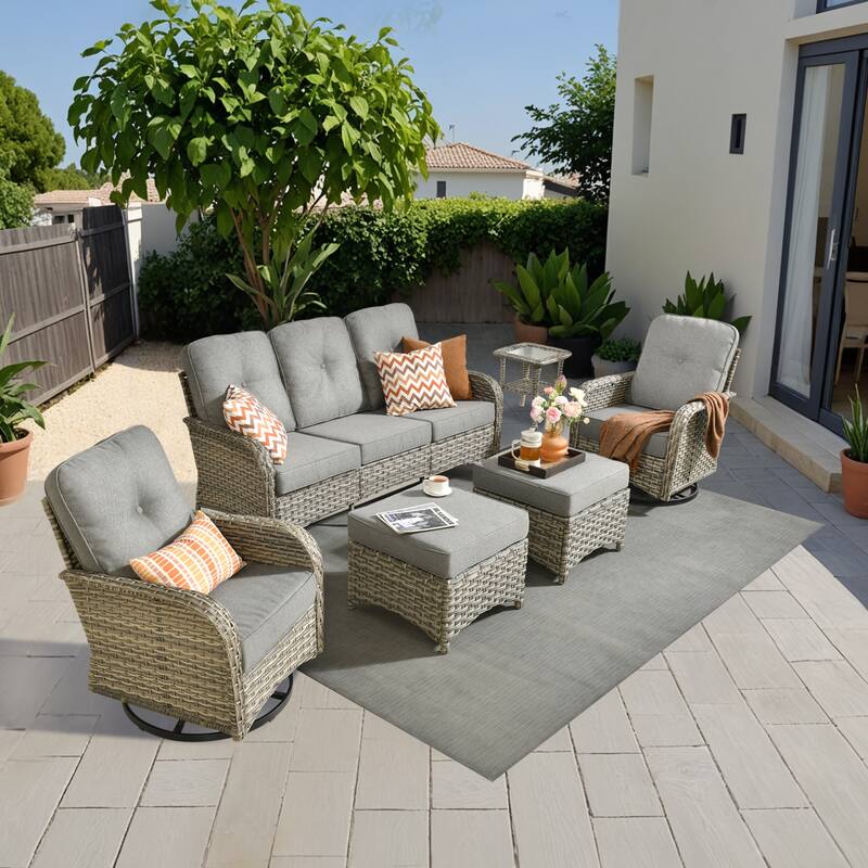 OVIOS 6-piece Patio Wicker Conversation Furniture Set