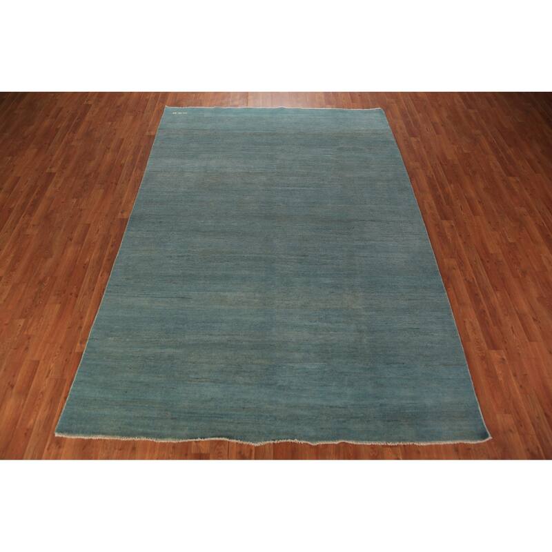 Aqua Blue Modern Gabbeh Oriental Area Rug Handmade Wool Carpet - 6'7" x 9'6"