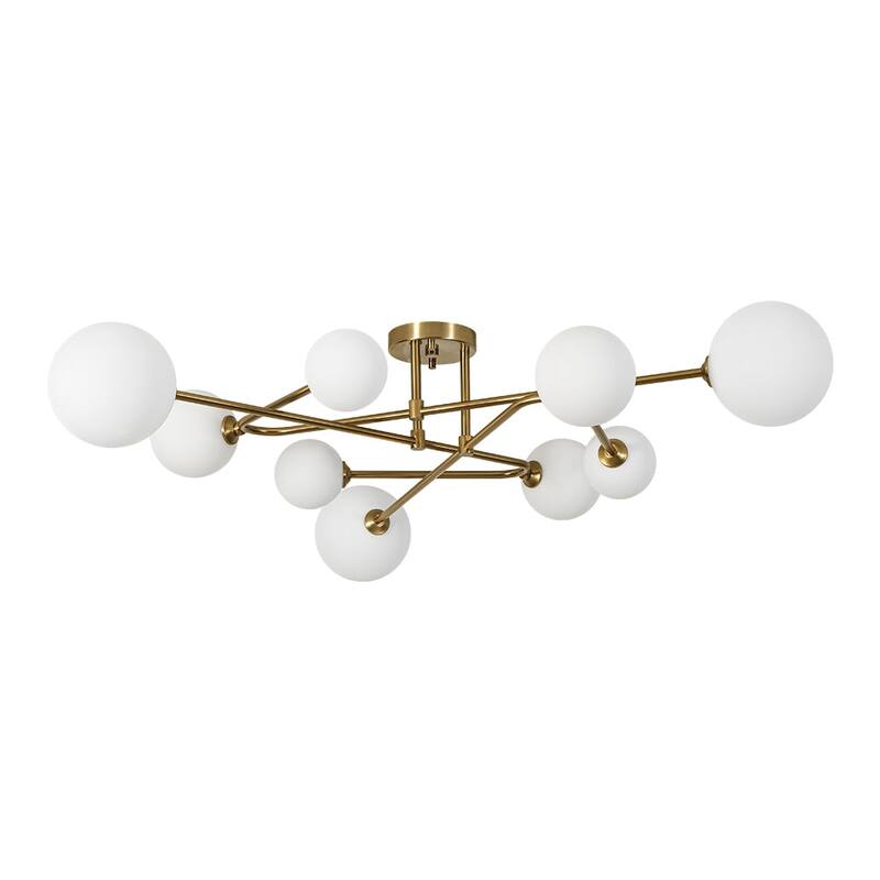 Mid-Century Modern 9-Light Sputnik Opal Glass Bubble Semi Flush Mount