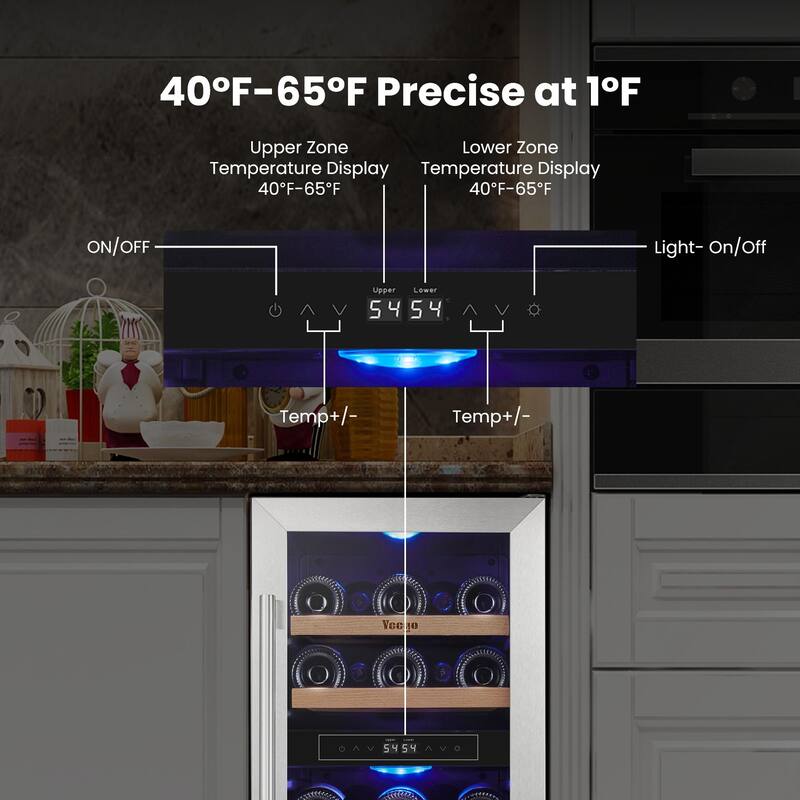 15 Inch Wine/Beverage Refrigerator Cooler 28 Bottles TWO Zones Built-in/Freestanding Wine Rack