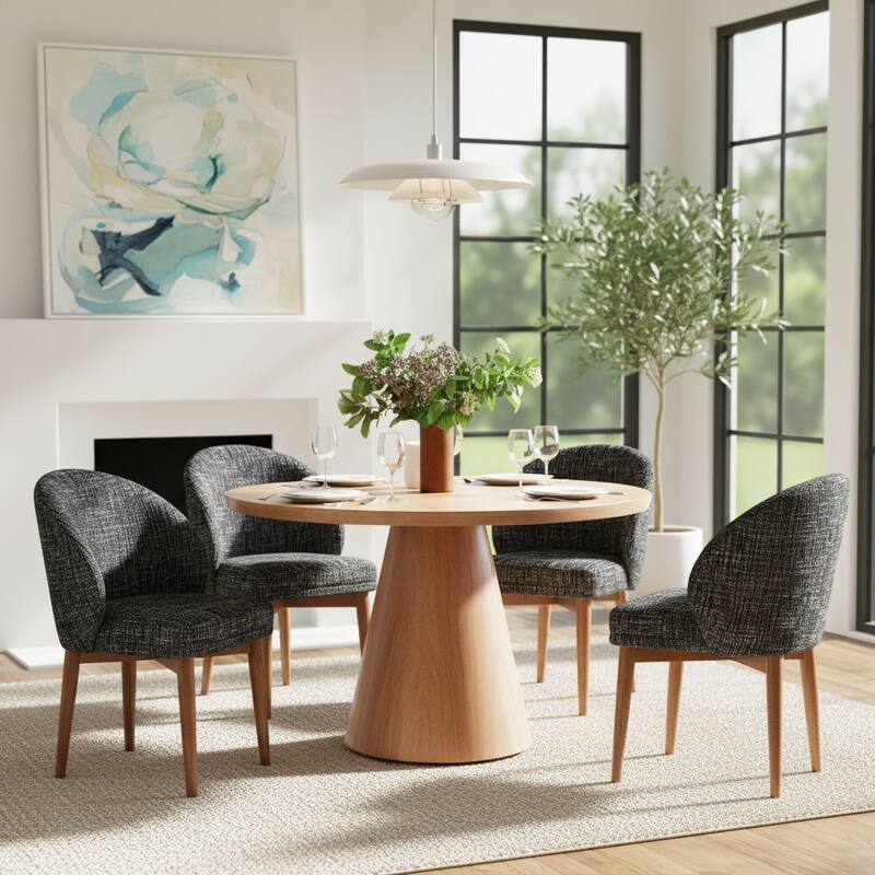 Upholstered Barrel Dining Chair With Walnut Legs (Set of 4)