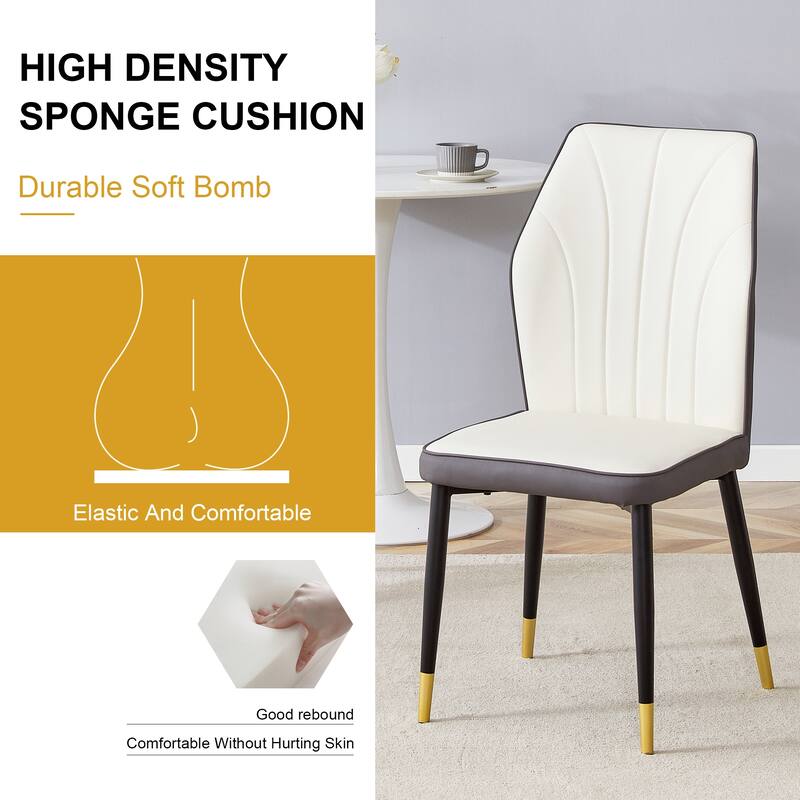 Roomfitters PU Dining Chairs with Patterned Backrest and Black Metal Legs, Upholstered Modern Set of 8 for Dining