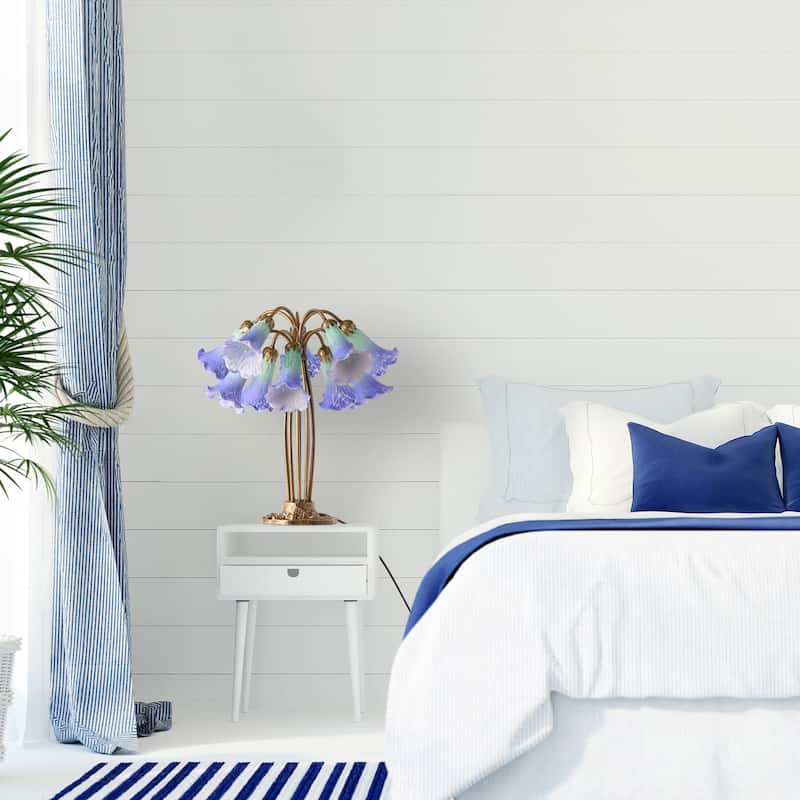 21.5-inch Antique Brass and Hand Blown Glass 10 Lily Downlight Table Lamp - 20.25" x 20.25" x 21.5"