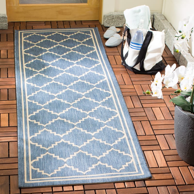 SAFAVIEH Courtyard Celine Indoor/ Outdoor Waterproof Patio Backyard Rug - 2'3" x 6'7" - Blue/Beige