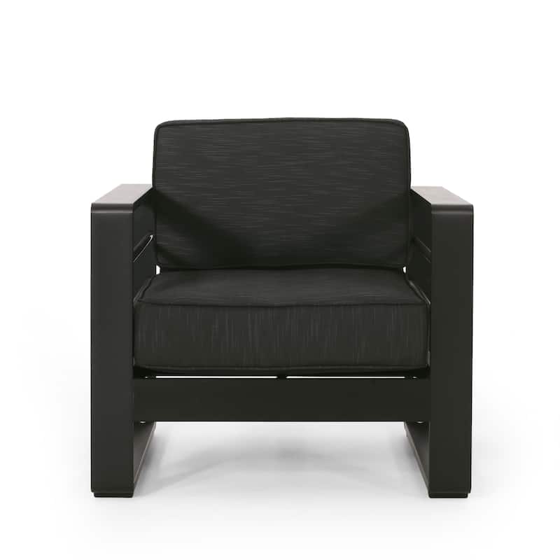 Maya Bay Aluminum Outdoor Club Chair with Cushions by Christopher Knight Home - Black + Dark Gray