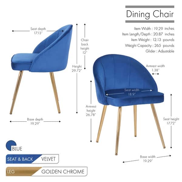 dimension image slide 0 of 6, Porthos Home Daija Velvet Dining Chairs with Gold Legs