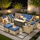 preview thumbnail 6 of 71, OVIOS 10-piece Patio Wicker Swivel Rocking Chair Set With Fire Pit Navy Blue