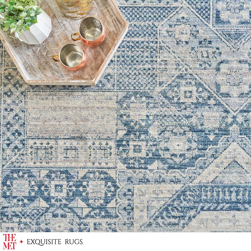 The Met X Exquisite Rugs Vintage Looms Light Blue/Blue Area Rug.