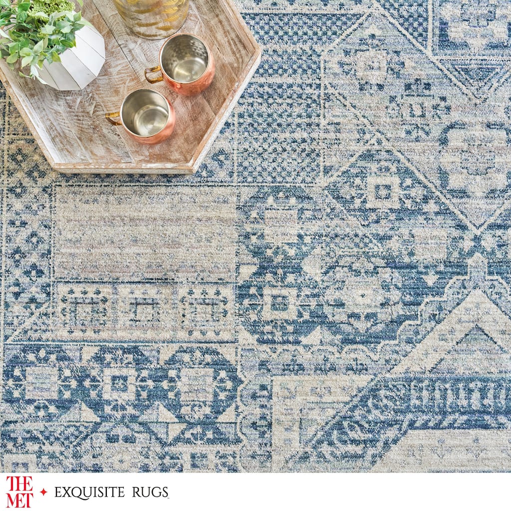 The Met X Exquisite Rugs Vintage Looms Light Blue/Blue Area Rug.
