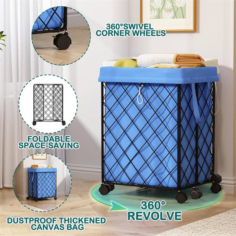 Laundry Hamper on Wheels92L Basket Large Laundry Collapsible - 18"L x 13.8"W x 22.8"H