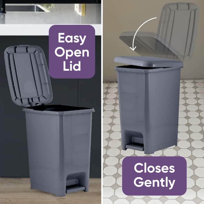 Superio 10.5 Gal Slim Pedal Step On Trash Can, Grey