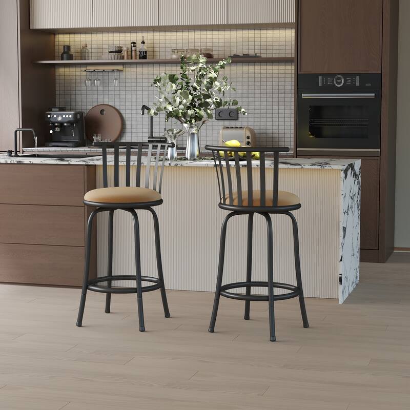 Homy Casa Brown Swivel Counter Height/Bar Height Stools with Cushioned Seat -For Kitchen Islands and Home Bars - N/A