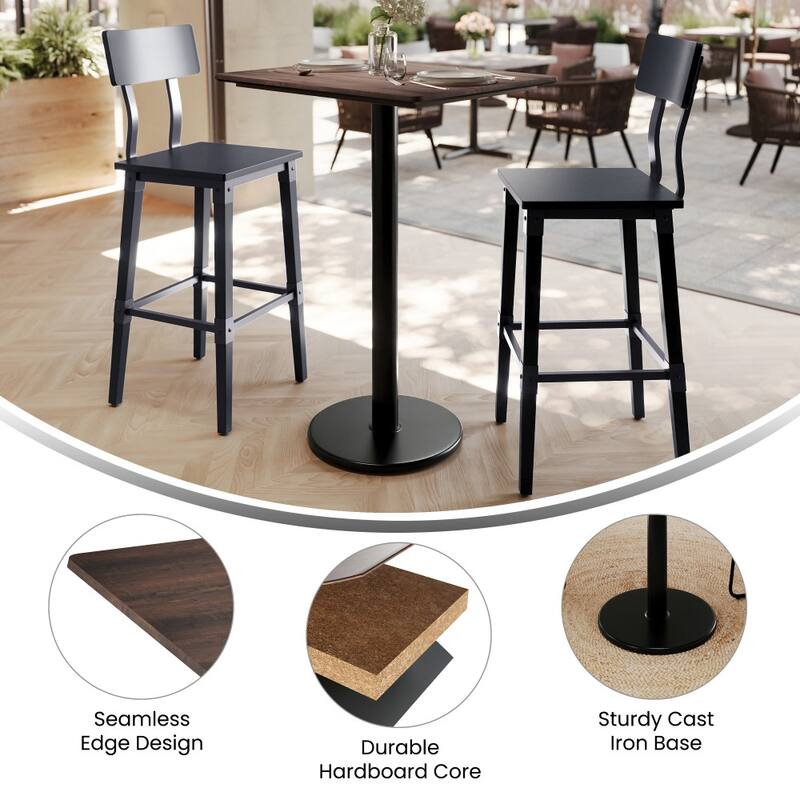 Commercial HPL Tabletop with Bar Height Round Base - 29.75"W x 23.75"D x 42"H