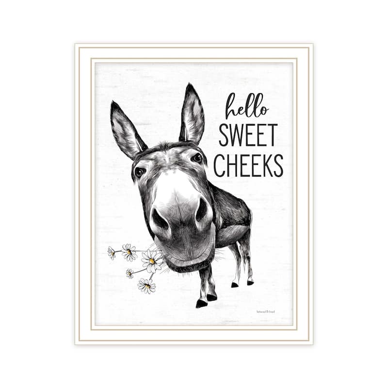 TrendyDecor4U Contemporary "Hello Sweet Cheeks Donkey" Framed Print Wall Art - White