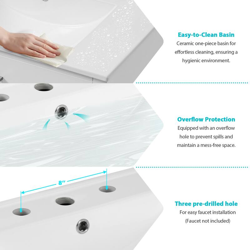 Anmytek 30 Inch Bathroom Vanity with Ceramic Sink and Ample Storage for Small Bathrooms