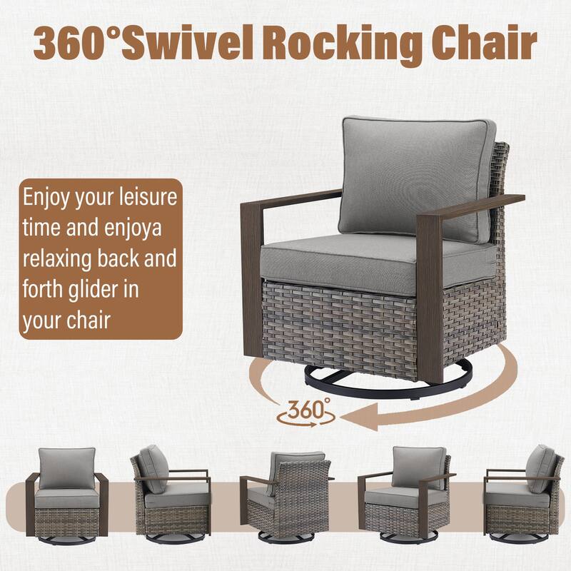 Gymojoy Outdoor Sofa Chair Set with Ottoman and Swivel Chair - Grey