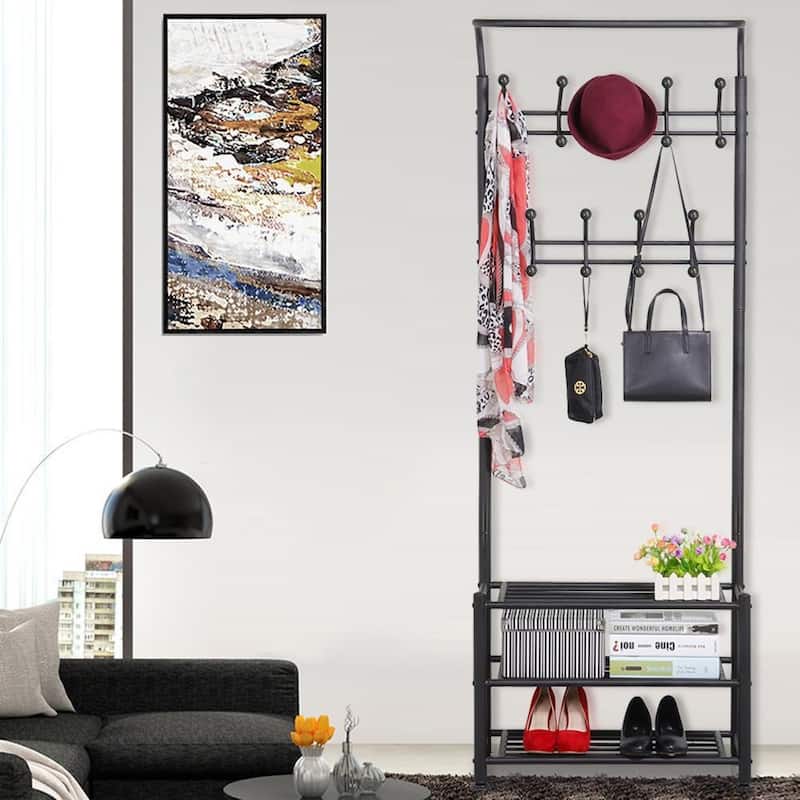 Yaheetech 74" H Metal Coat Racks Free Standing Entryway Storage Rack