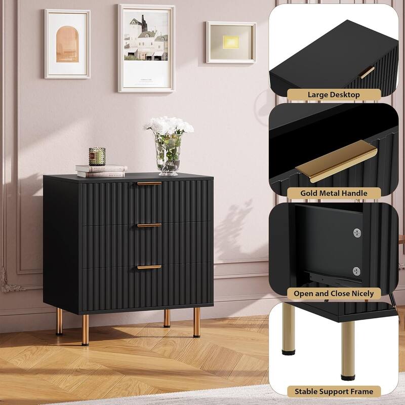 Fluted 3 Drawer Deep Dresser for Bedroom, Living Room, Hallway, Kids Room