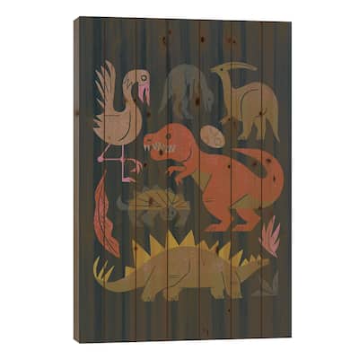 Jurassic Friends (Cool Black) Print On Wood by Renea L. Thull - Multi-Color