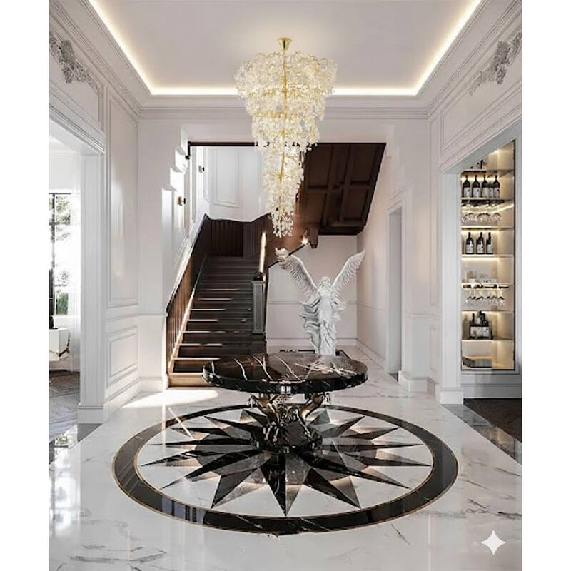 25-Light Gold Chandelier With Clear And Champagne Glass Petals