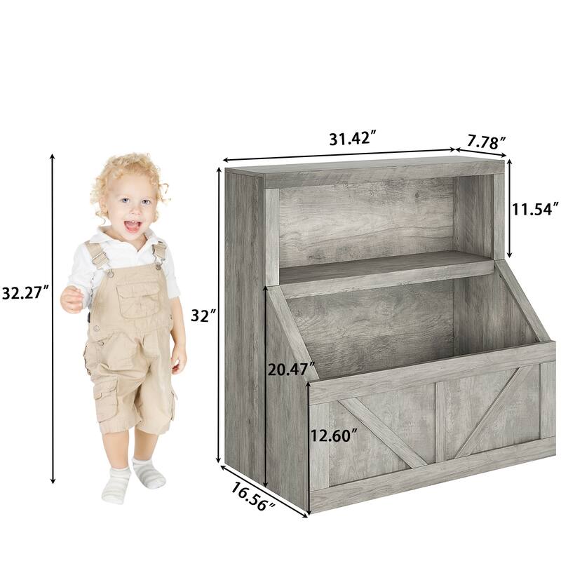 Kids Bookshelf and Toy Storage, Wooden Toddler Bookcase Cabinet
