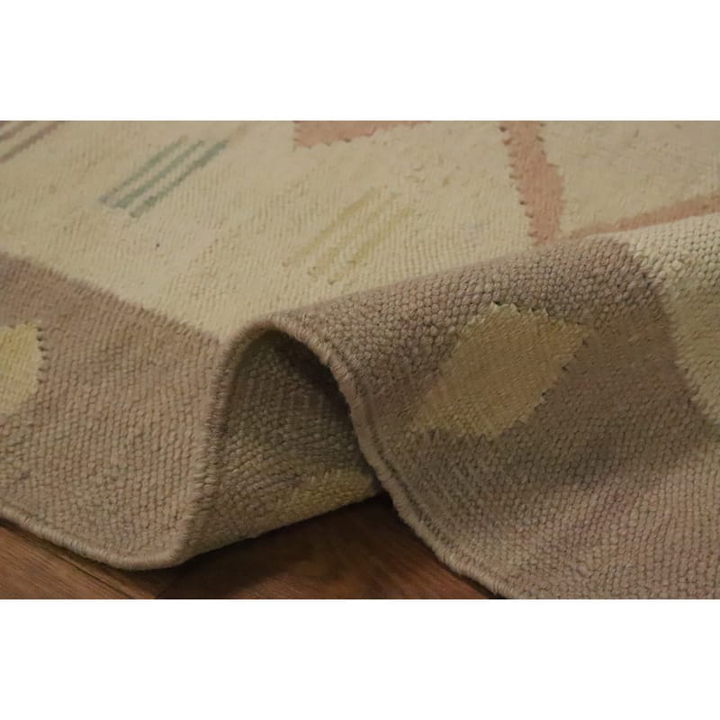 Hand Woven Oriental 100% Wool Carpet Southwestern Tribal Beige & Ivories Kilim Area Rug - 4' 7'' X 3' 1''