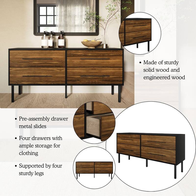 CraftPorch Mid-Century 4-pieces Wooden Bedroom Set
