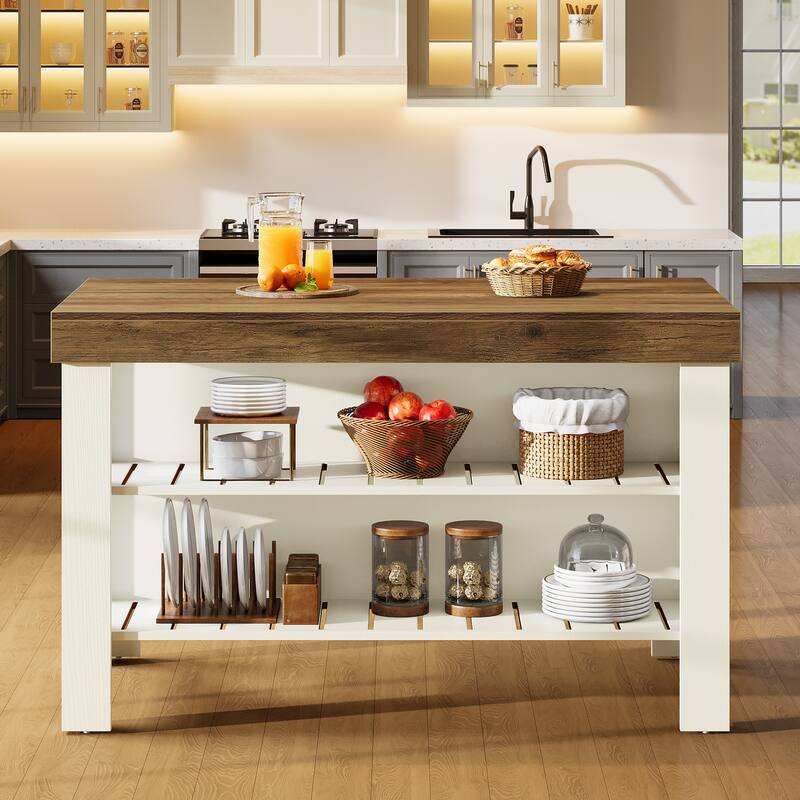 Kitchen Island with Seating and Storage Shelves