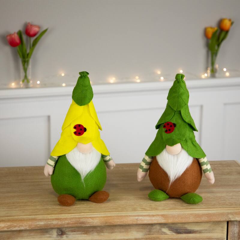 Ladybug Gnome Spring Figures - 11" - Yellow and Green - Set of 2