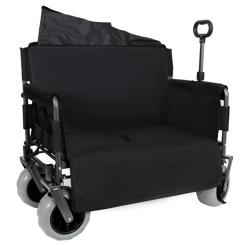 Folding Wagon with Bench Seat & 500 lbs Capacity-3-in-1 Collapsible Utility Cart with All-Terrain Beach Tires for Camping