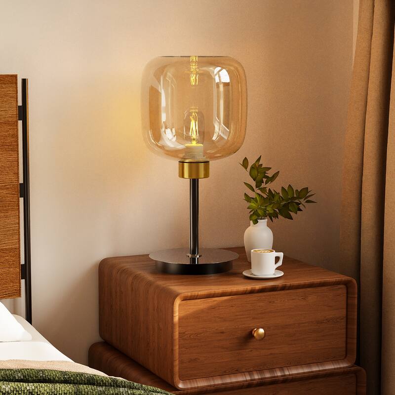 Elegant Amber Glass LED Table Bedside Lamp
