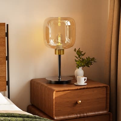 Elegant Amber Glass LED Table Bedside Lamp