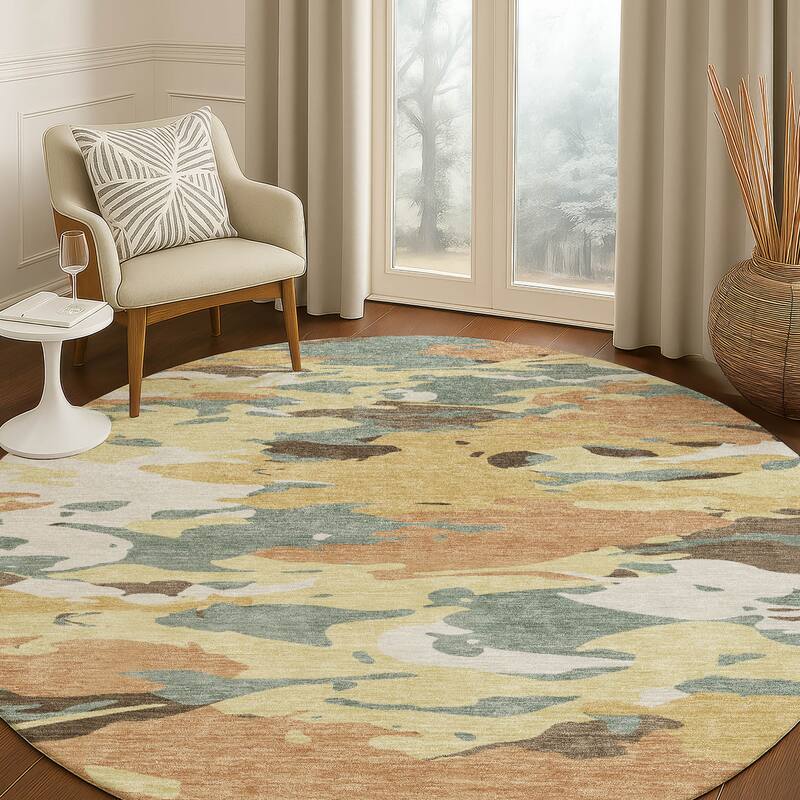 Machine Washable Indoor/ Outdoor Abstract Mexi Chantille Rug