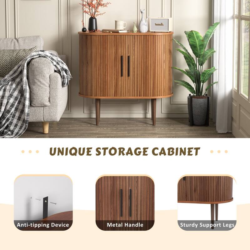 VEIKOUS Wooden Storage Sideboard with Tambour Doors, Ample Storage for Kitchen, Living Room, Bedroom