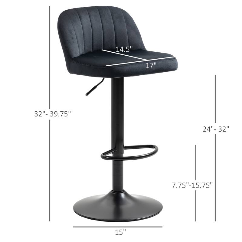 Adjustable Bar Stools Set of 2, Velvet Counter Height Barstool, Upholstered Dining Stool with Swivel Seat & Footrest