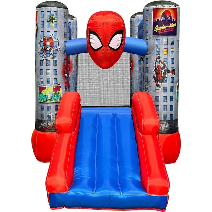 Marvel Spider-Man Bounce House with Slide, Kids Inflatable Spiderman Bouncy Castle Indoor Outdoor Plus Heavy Duty Air Blower