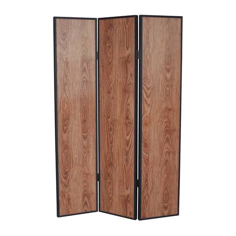 3 Panel Foldable Wooden Screen with Grain Details - 71 H x 2 W x 47 L Inches